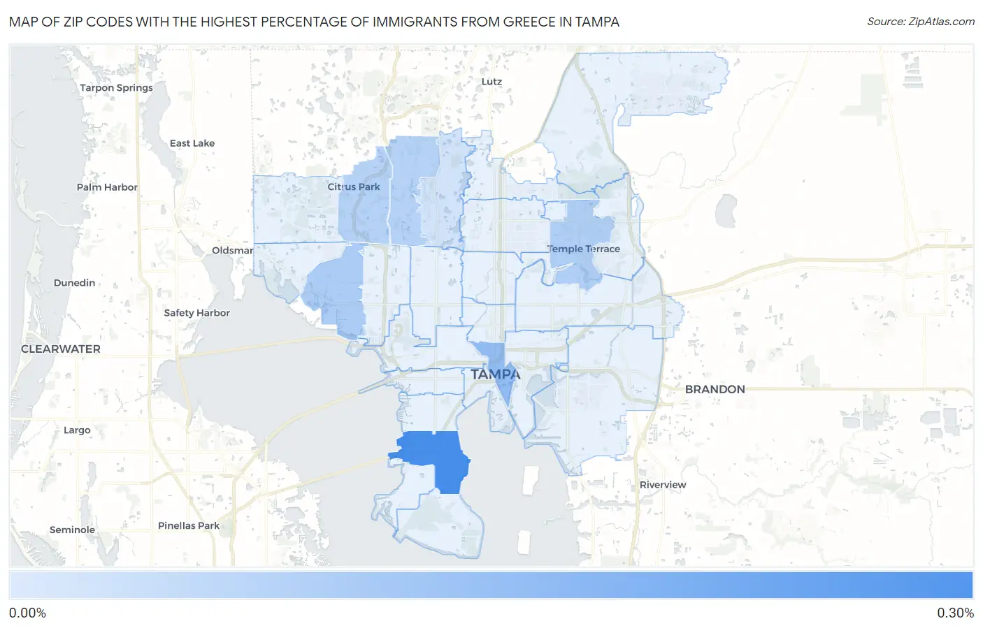 Zip Codes with the Highest Percentage of Immigrants from Greece in Tampa Map