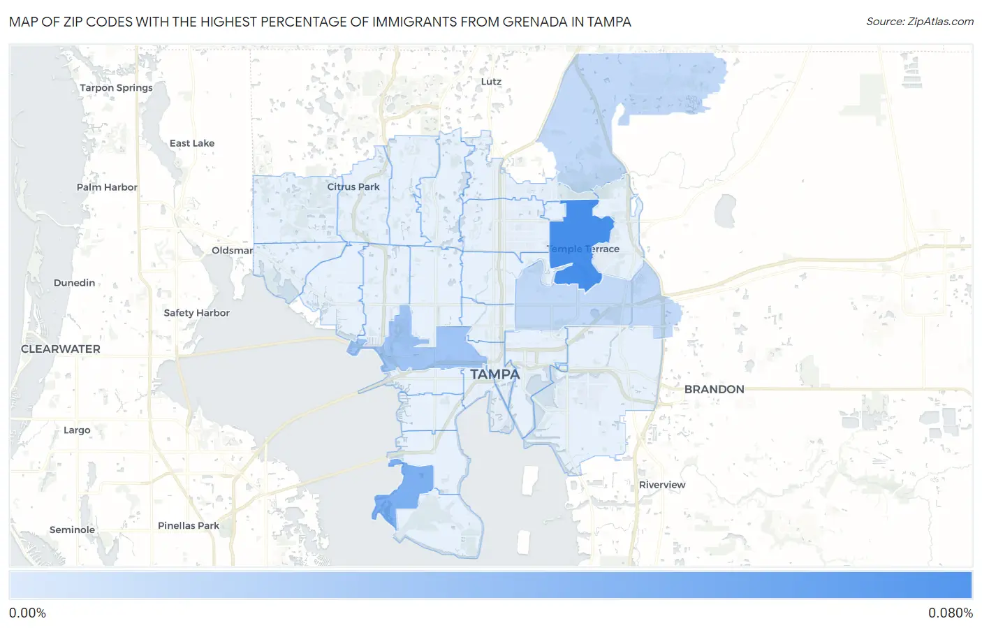 Zip Codes with the Highest Percentage of Immigrants from Grenada in Tampa Map