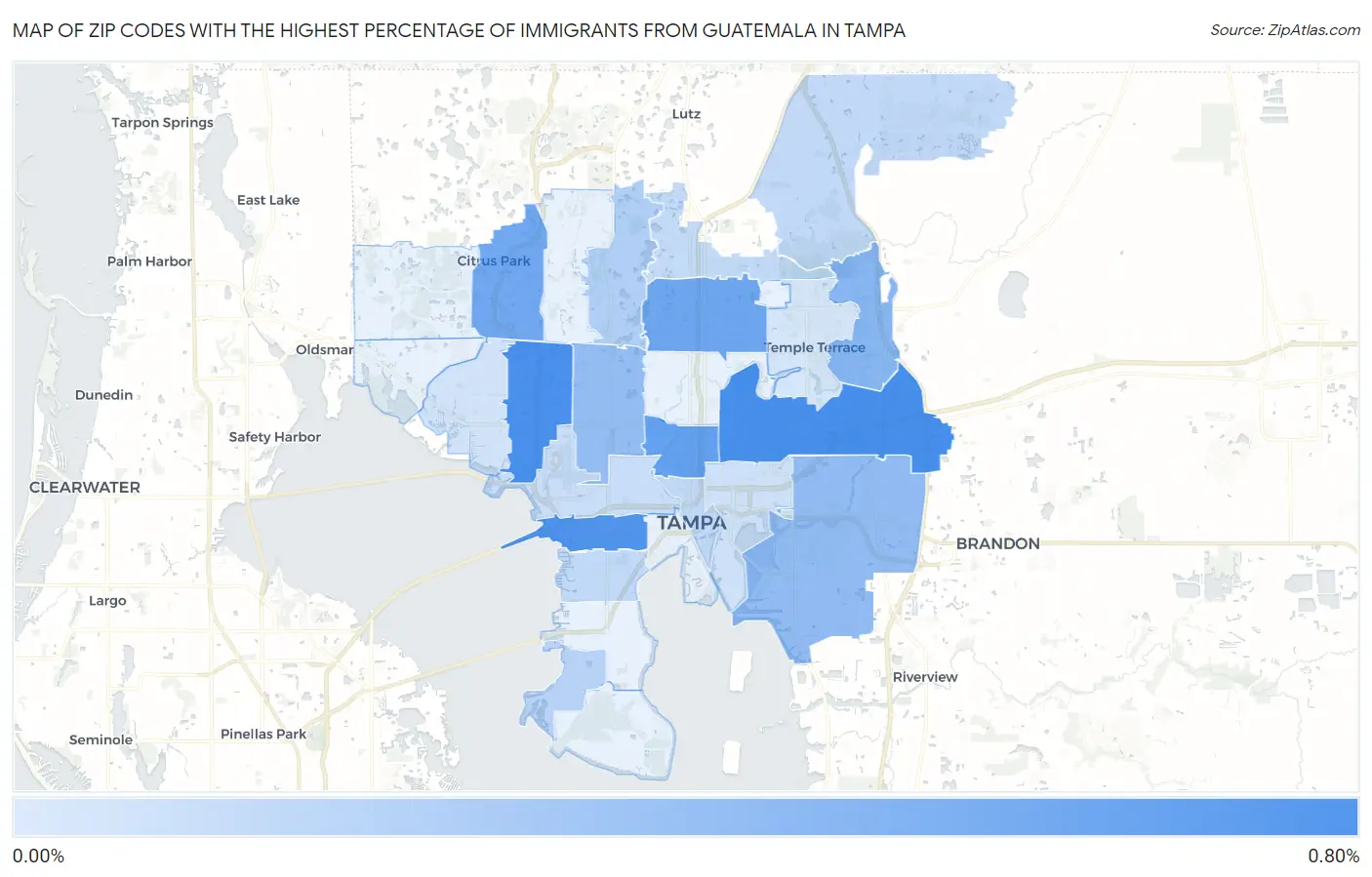 Zip Codes with the Highest Percentage of Immigrants from Guatemala in Tampa Map