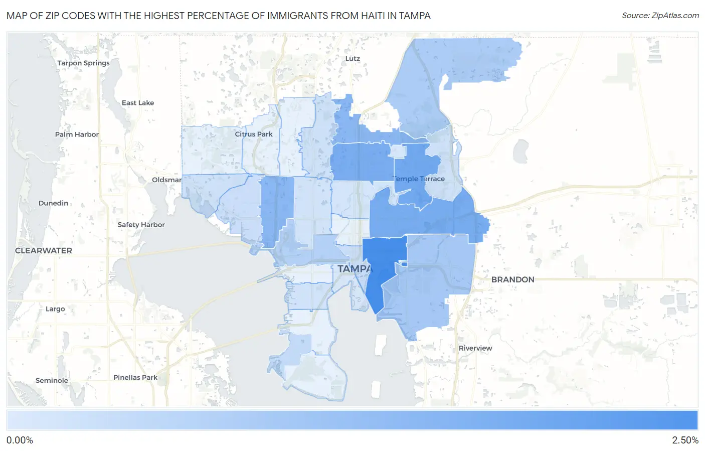 Zip Codes with the Highest Percentage of Immigrants from Haiti in Tampa Map