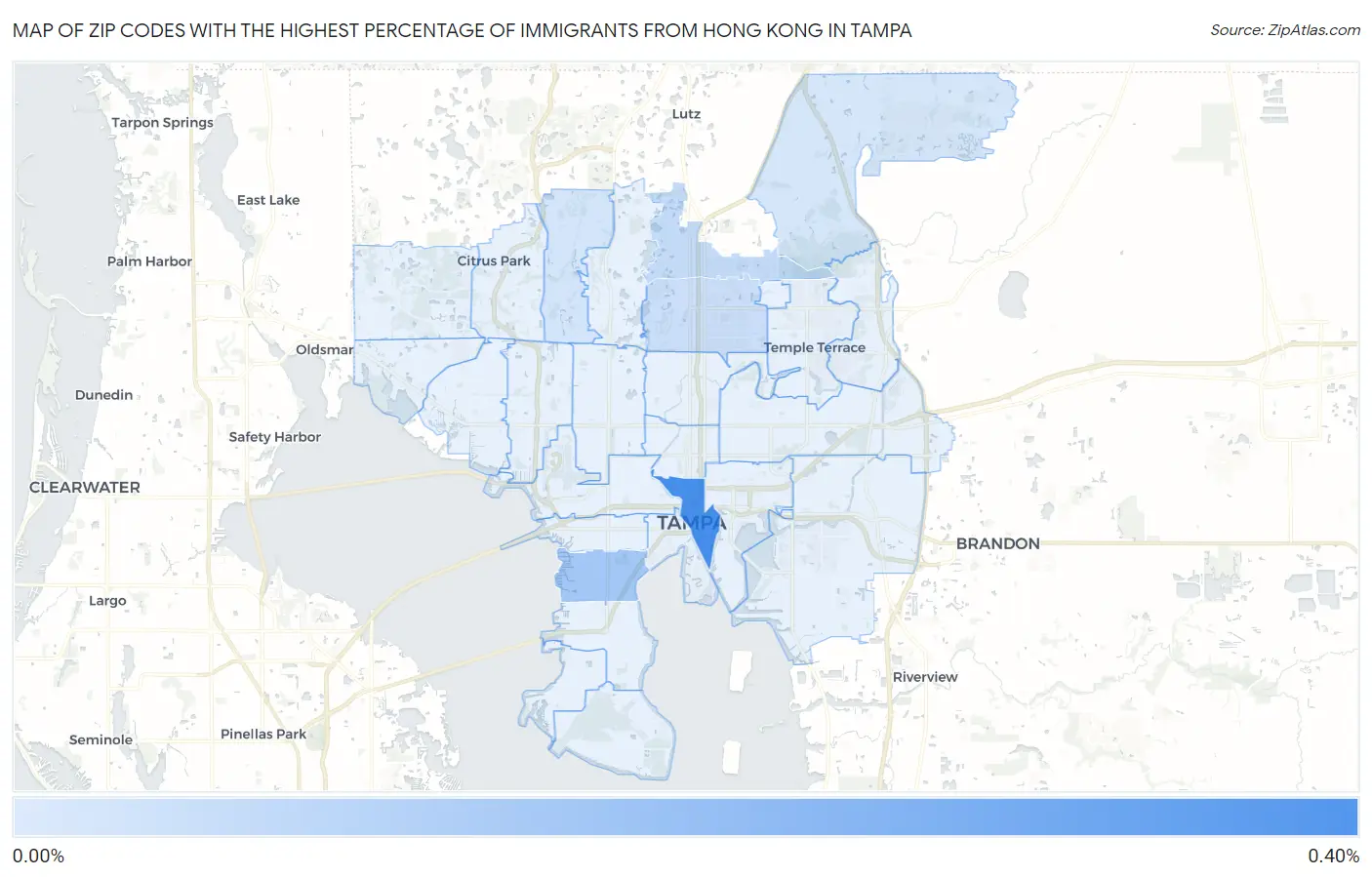 Zip Codes with the Highest Percentage of Immigrants from Hong Kong in Tampa Map
