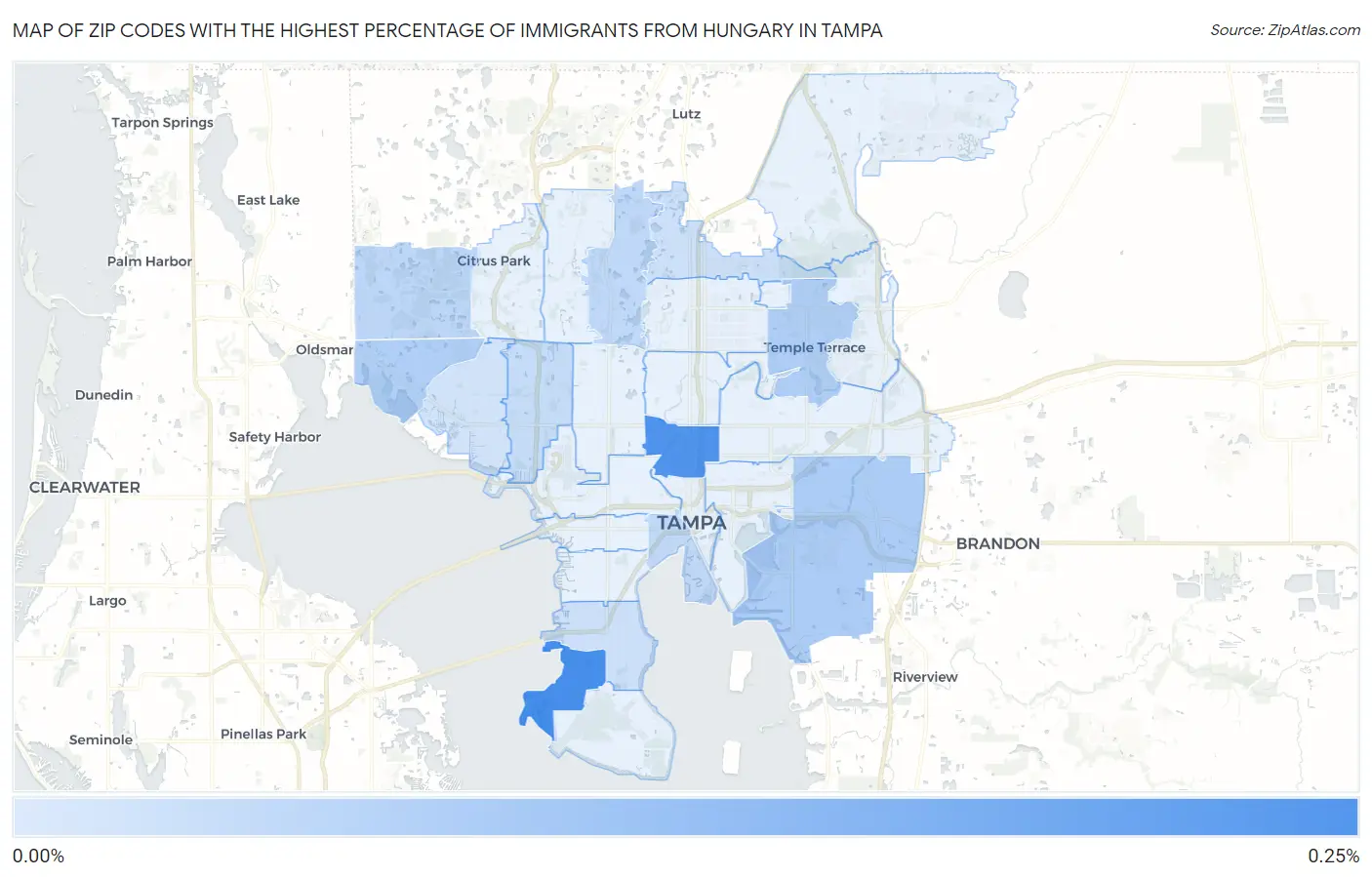 Zip Codes with the Highest Percentage of Immigrants from Hungary in Tampa Map