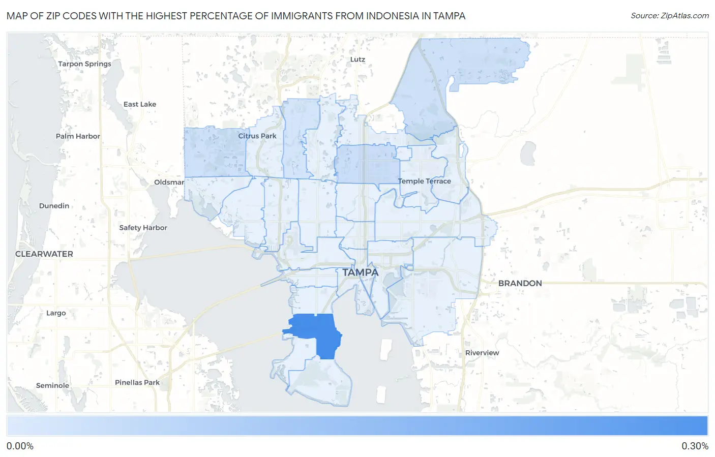 Zip Codes with the Highest Percentage of Immigrants from Indonesia in Tampa Map
