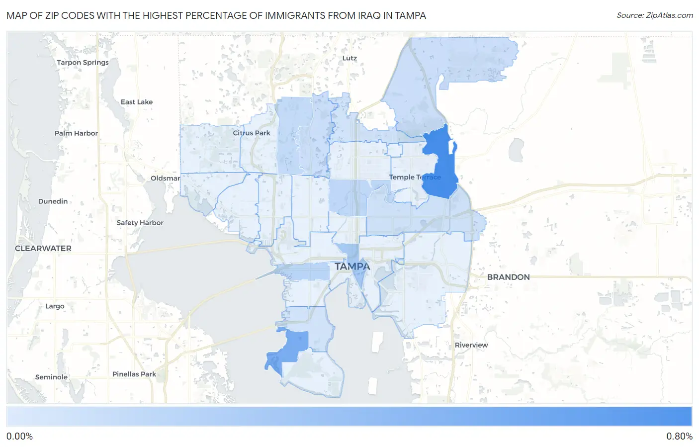 Zip Codes with the Highest Percentage of Immigrants from Iraq in Tampa Map