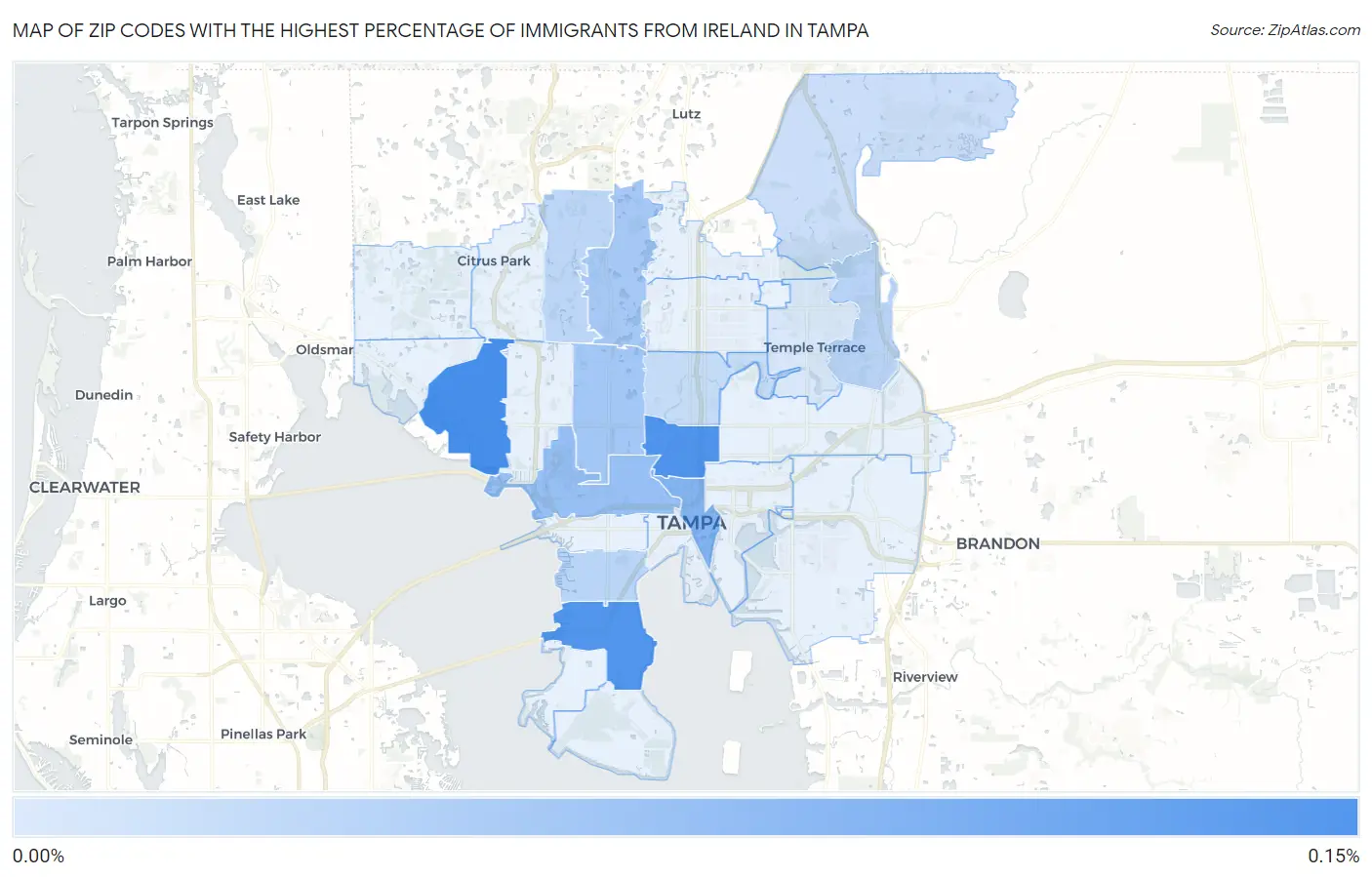 Zip Codes with the Highest Percentage of Immigrants from Ireland in Tampa Map