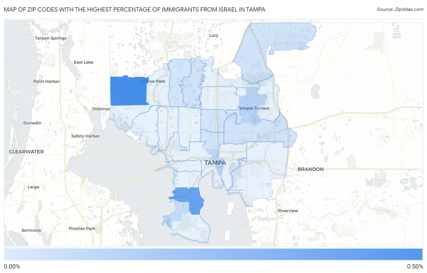 Zip Codes with the Highest Percentage of Immigrants from Israel in Tampa Map