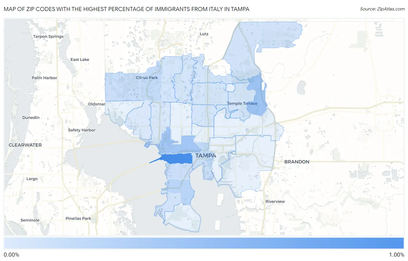 Zip Codes with the Highest Percentage of Immigrants from Italy in Tampa Map