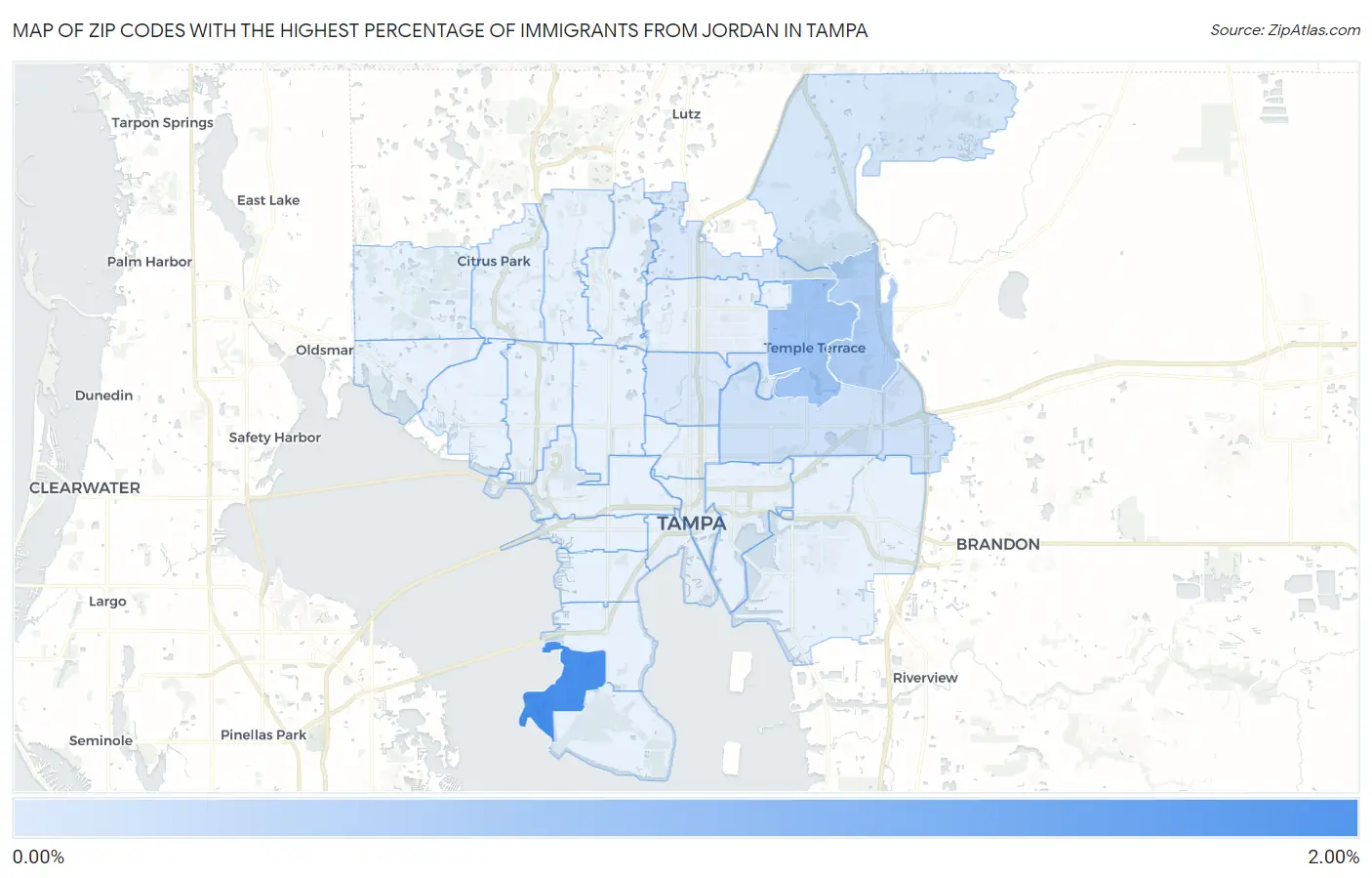 Zip Codes with the Highest Percentage of Immigrants from Jordan in Tampa Map