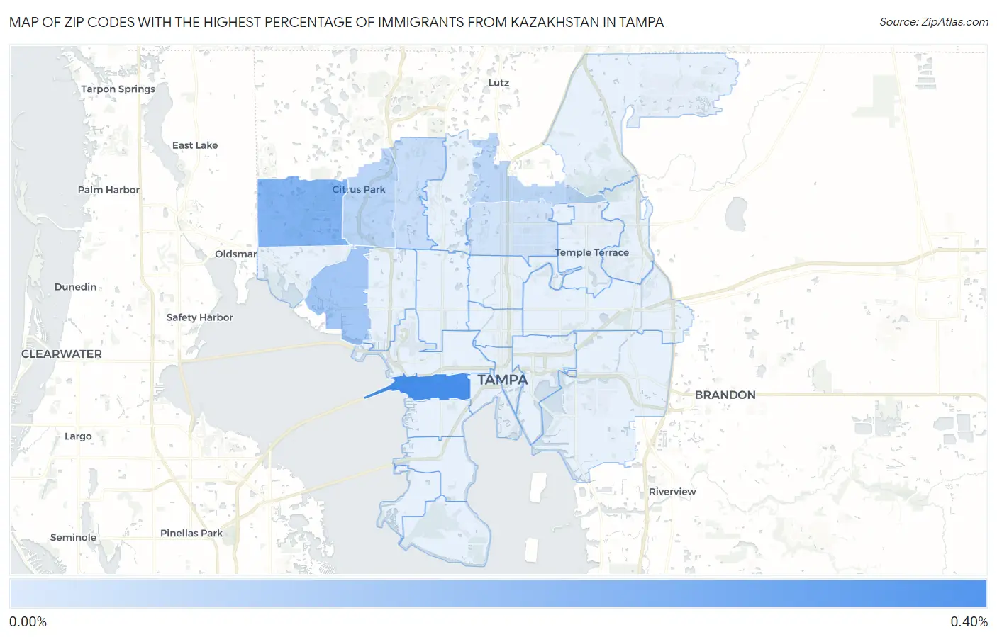 Zip Codes with the Highest Percentage of Immigrants from Kazakhstan in Tampa Map