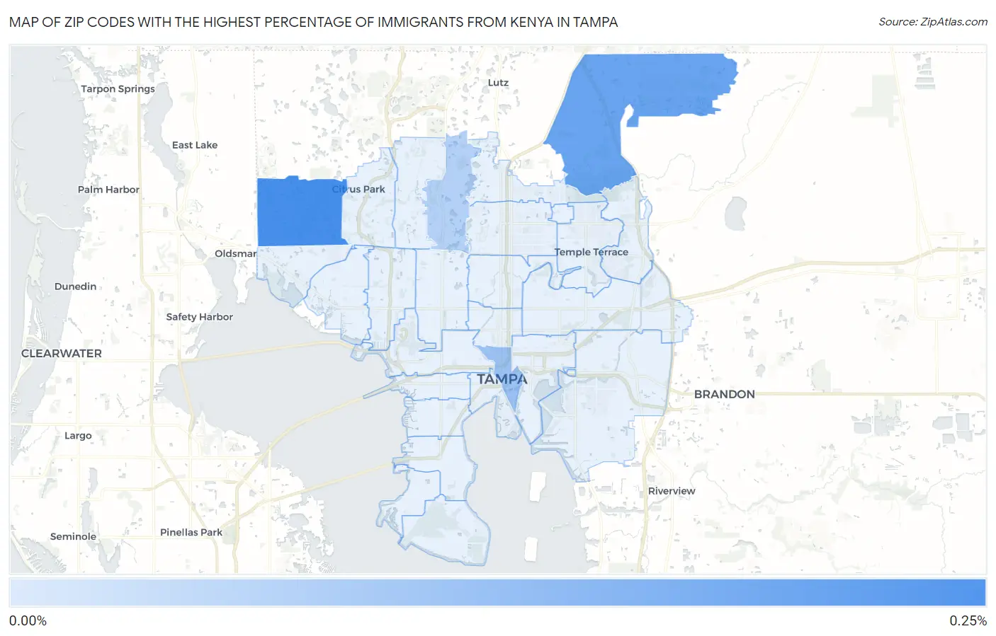 Zip Codes with the Highest Percentage of Immigrants from Kenya in Tampa Map