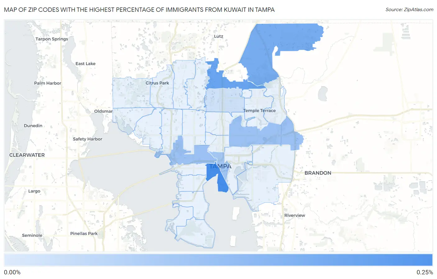 Zip Codes with the Highest Percentage of Immigrants from Kuwait in Tampa Map