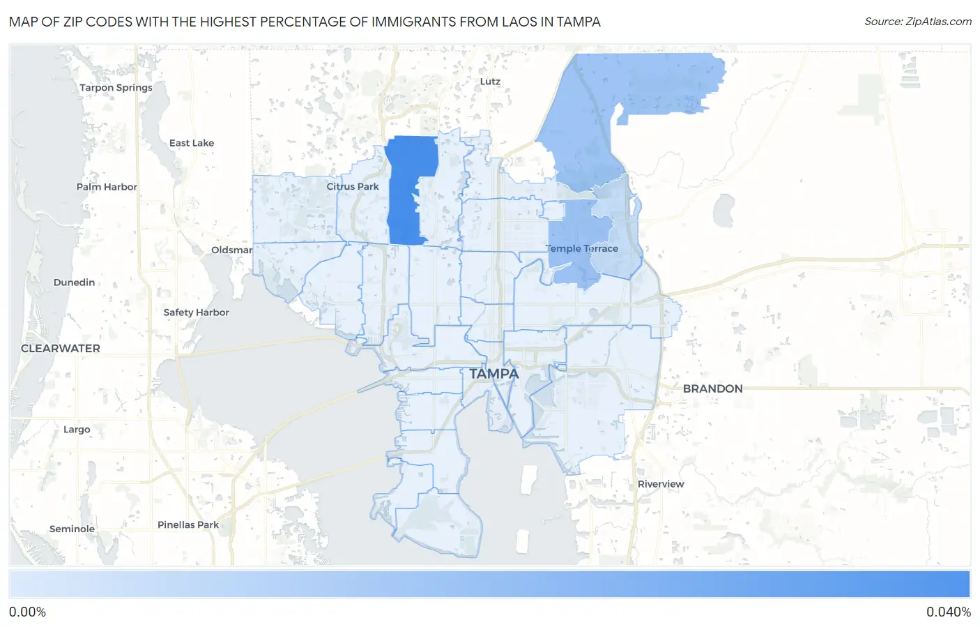 Zip Codes with the Highest Percentage of Immigrants from Laos in Tampa Map