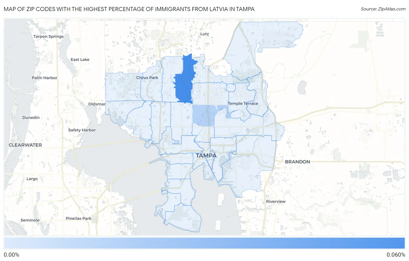 Zip Codes with the Highest Percentage of Immigrants from Latvia in Tampa Map