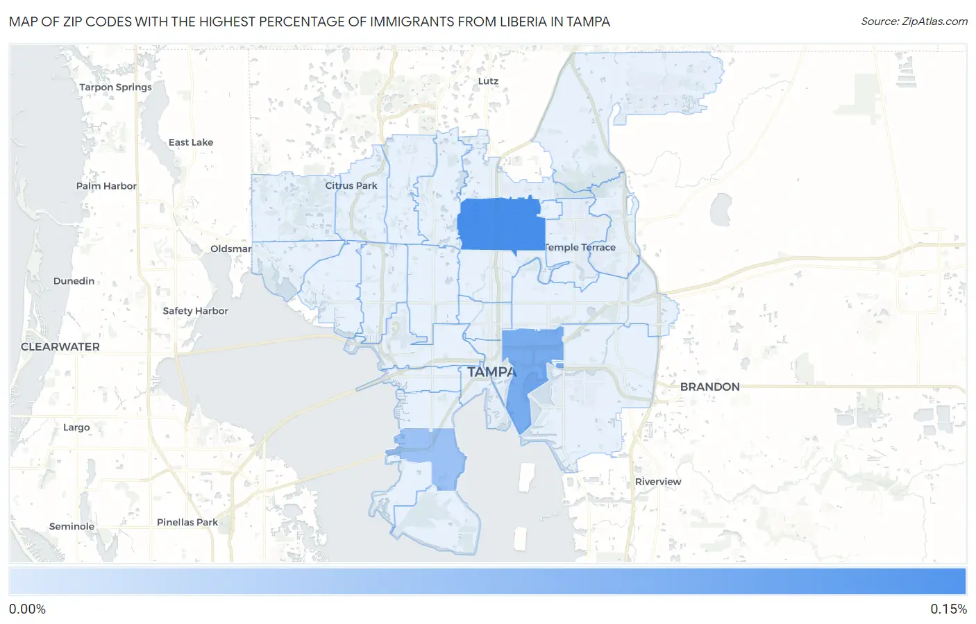 Zip Codes with the Highest Percentage of Immigrants from Liberia in Tampa Map