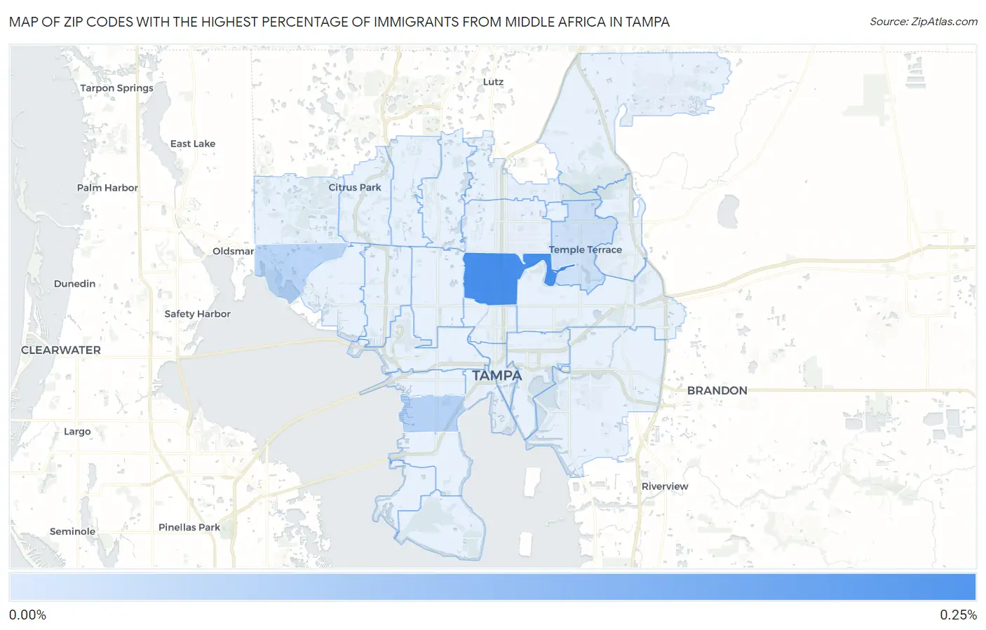 Zip Codes with the Highest Percentage of Immigrants from Middle Africa in Tampa Map