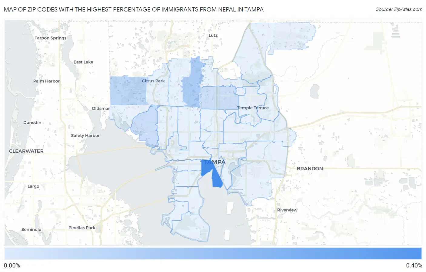 Zip Codes with the Highest Percentage of Immigrants from Nepal in Tampa Map