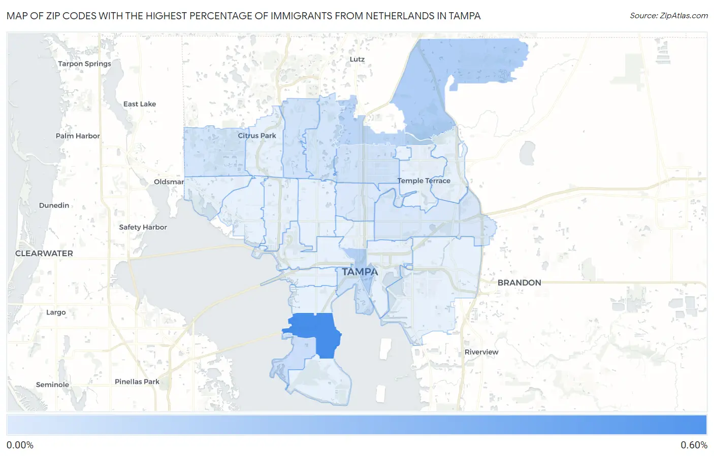 Zip Codes with the Highest Percentage of Immigrants from Netherlands in Tampa Map