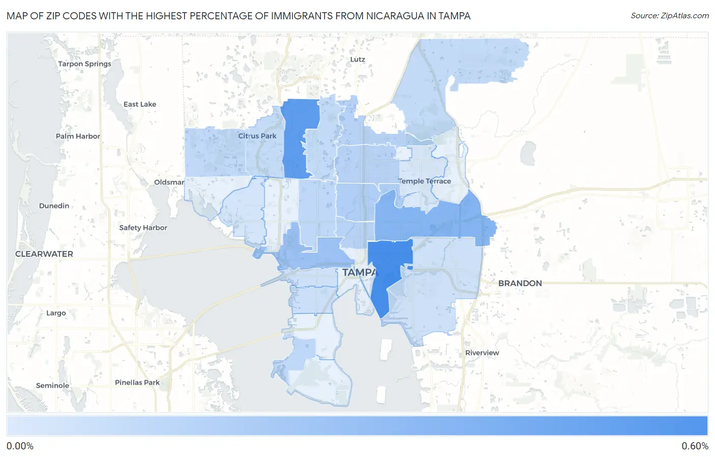 Zip Codes with the Highest Percentage of Immigrants from Nicaragua in Tampa Map