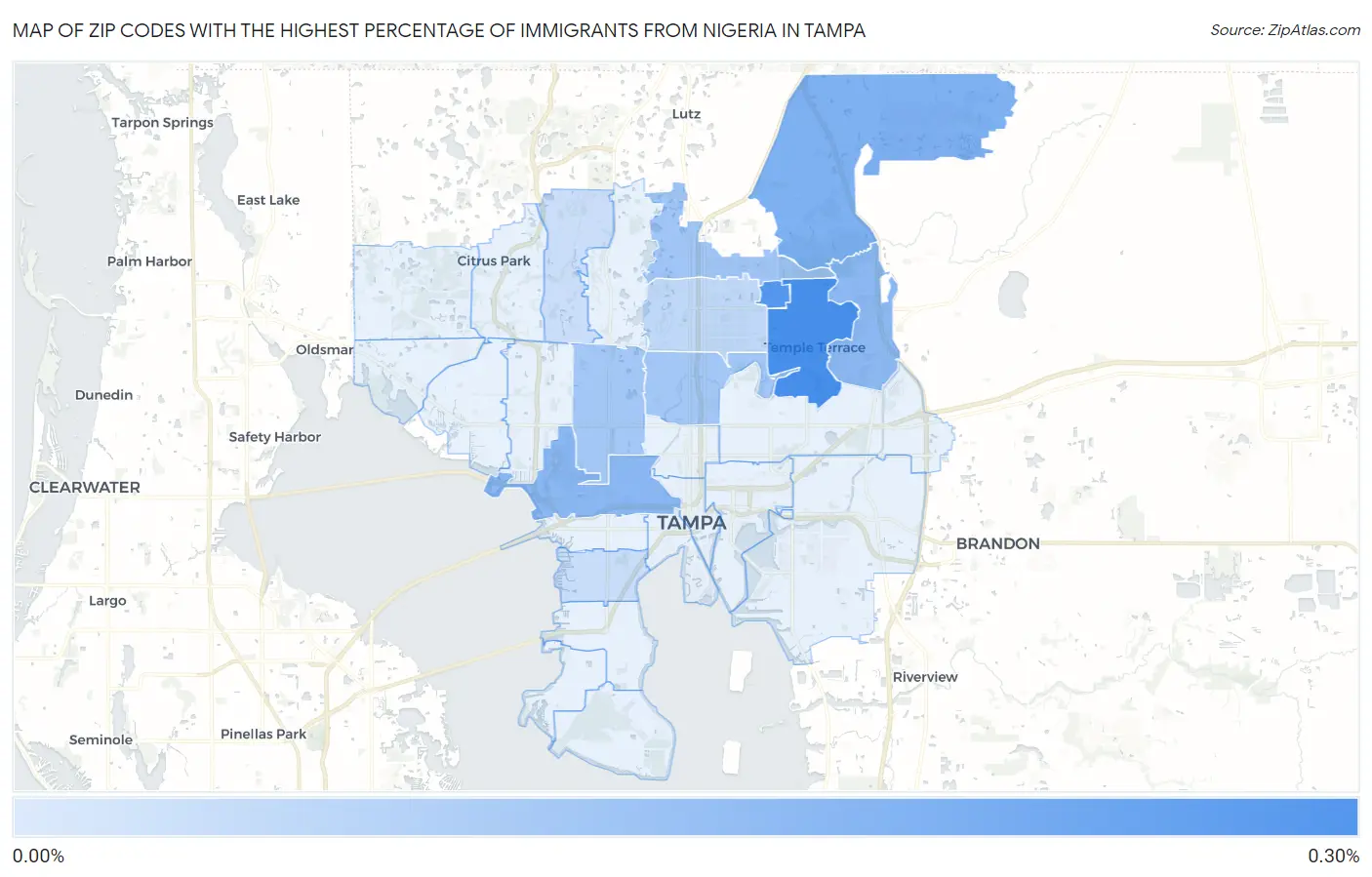 Zip Codes with the Highest Percentage of Immigrants from Nigeria in Tampa Map
