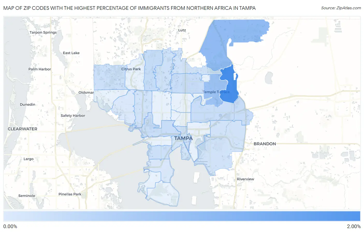Zip Codes with the Highest Percentage of Immigrants from Northern Africa in Tampa Map
