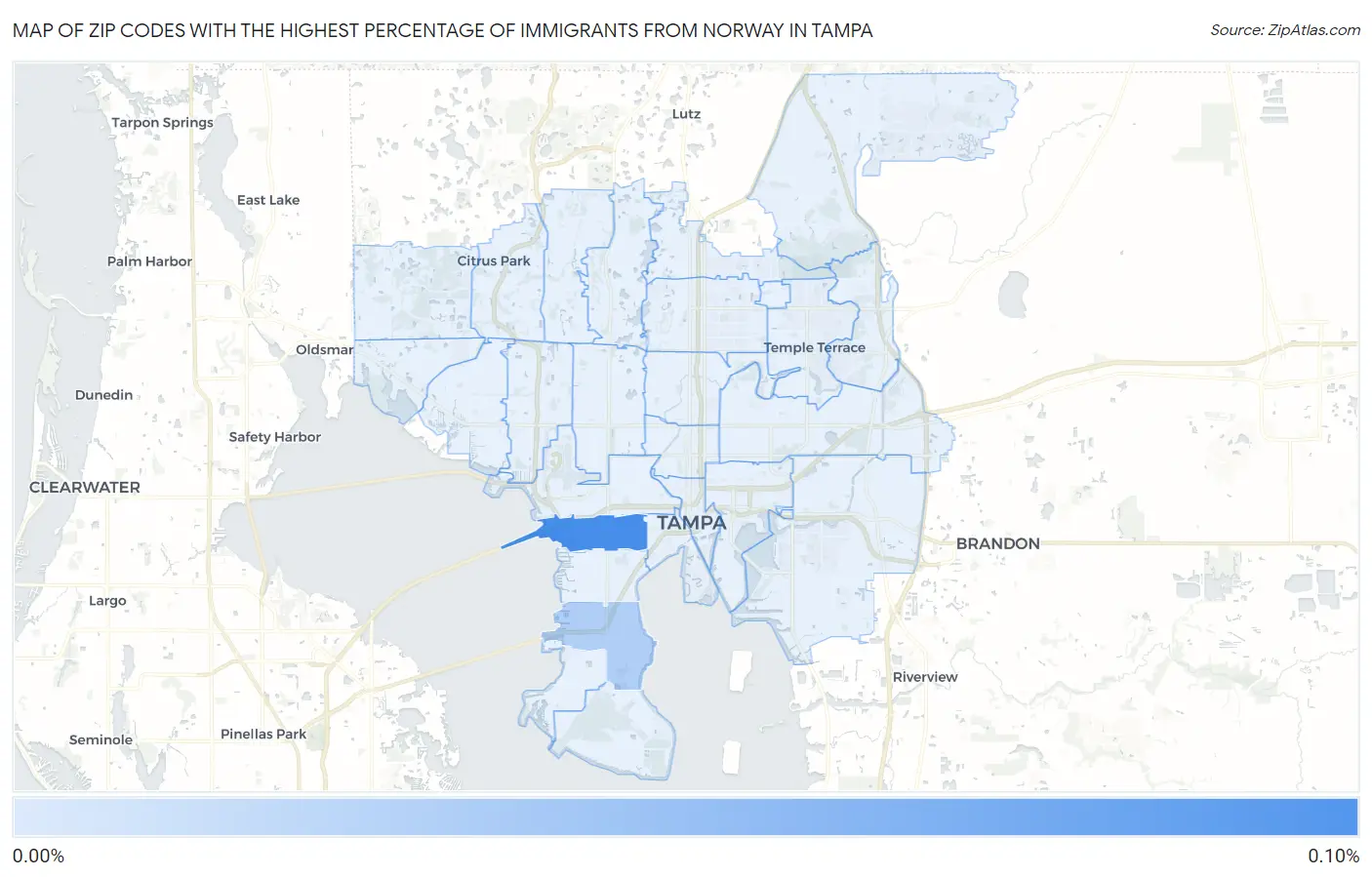 Zip Codes with the Highest Percentage of Immigrants from Norway in Tampa Map