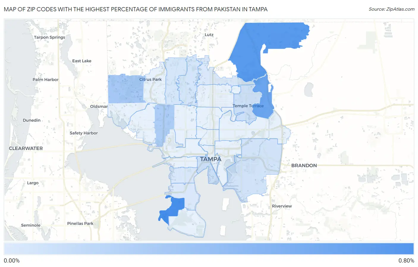 Zip Codes with the Highest Percentage of Immigrants from Pakistan in Tampa Map