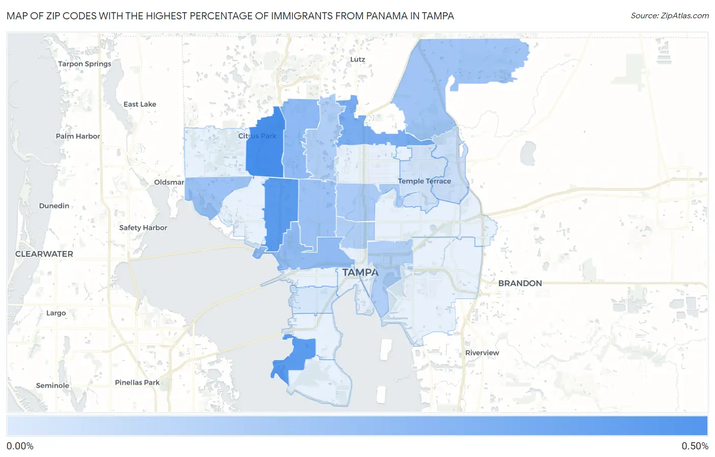 Zip Codes with the Highest Percentage of Immigrants from Panama in Tampa Map