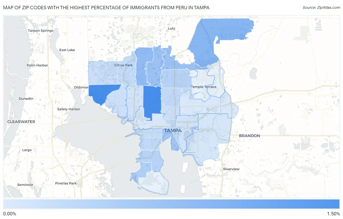 Zip Codes with the Highest Percentage of Immigrants from Peru in Tampa Map
