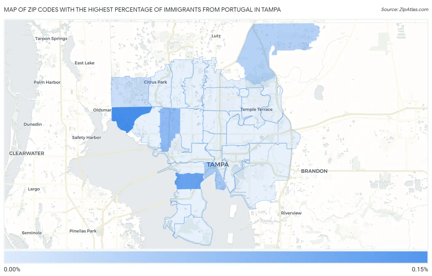 Zip Codes with the Highest Percentage of Immigrants from Portugal in Tampa Map