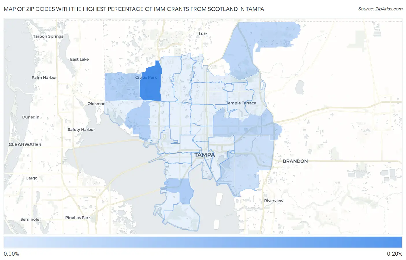 Zip Codes with the Highest Percentage of Immigrants from Scotland in Tampa Map