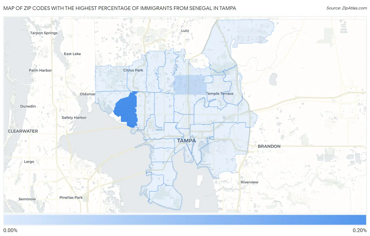 Zip Codes with the Highest Percentage of Immigrants from Senegal in Tampa Map