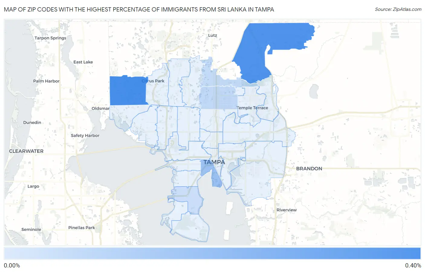 Zip Codes with the Highest Percentage of Immigrants from Sri Lanka in Tampa Map