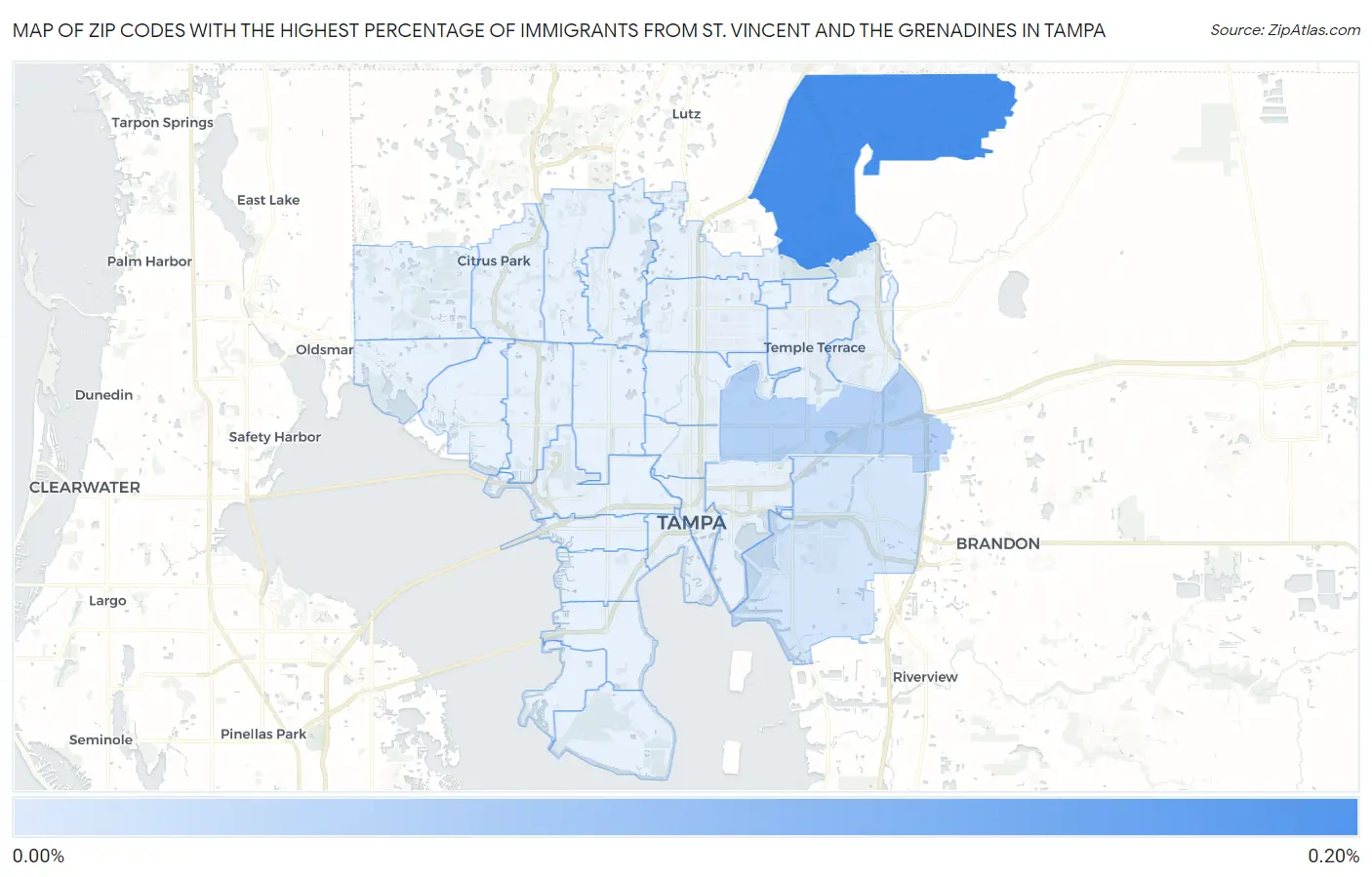 Zip Codes with the Highest Percentage of Immigrants from St. Vincent and the Grenadines in Tampa Map