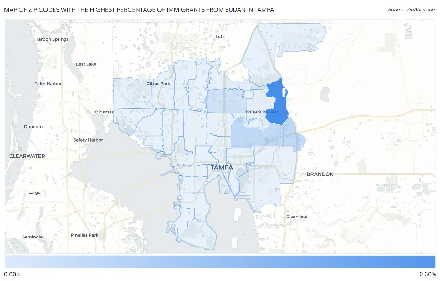 Zip Codes with the Highest Percentage of Immigrants from Sudan in Tampa Map
