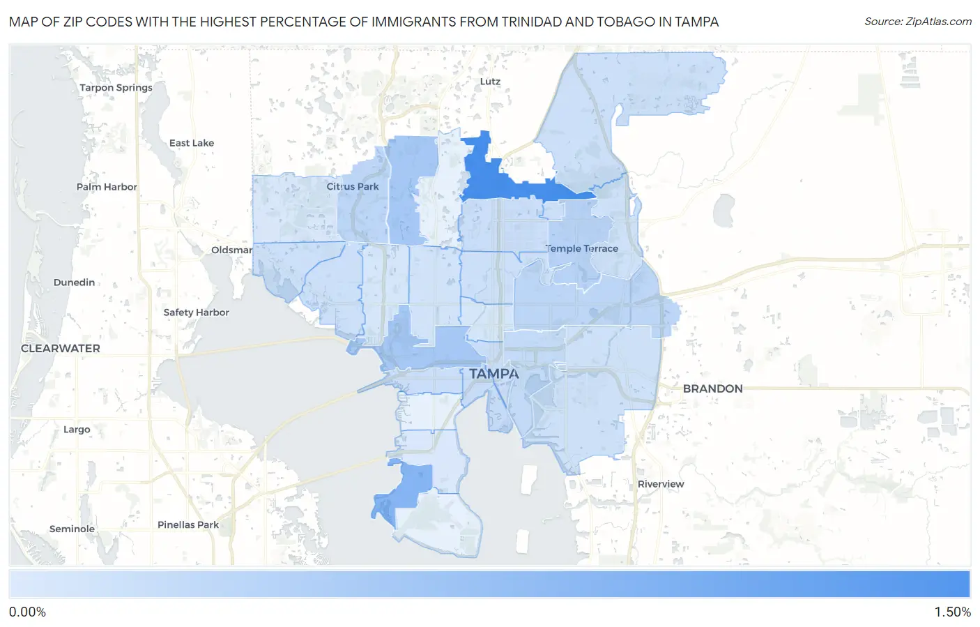 Zip Codes with the Highest Percentage of Immigrants from Trinidad and Tobago in Tampa Map