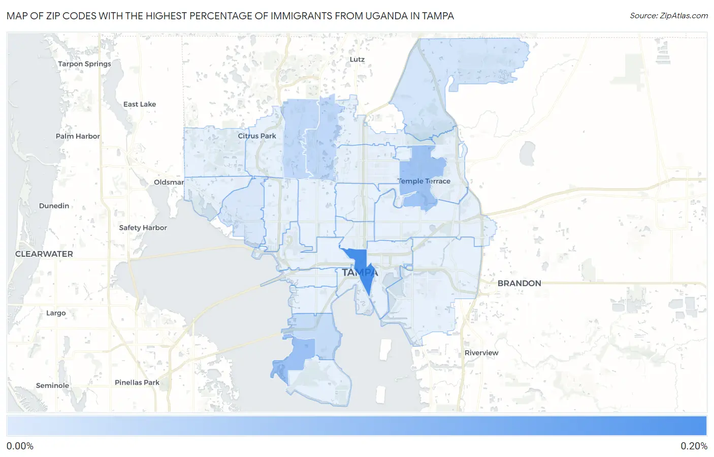 Zip Codes with the Highest Percentage of Immigrants from Uganda in Tampa Map