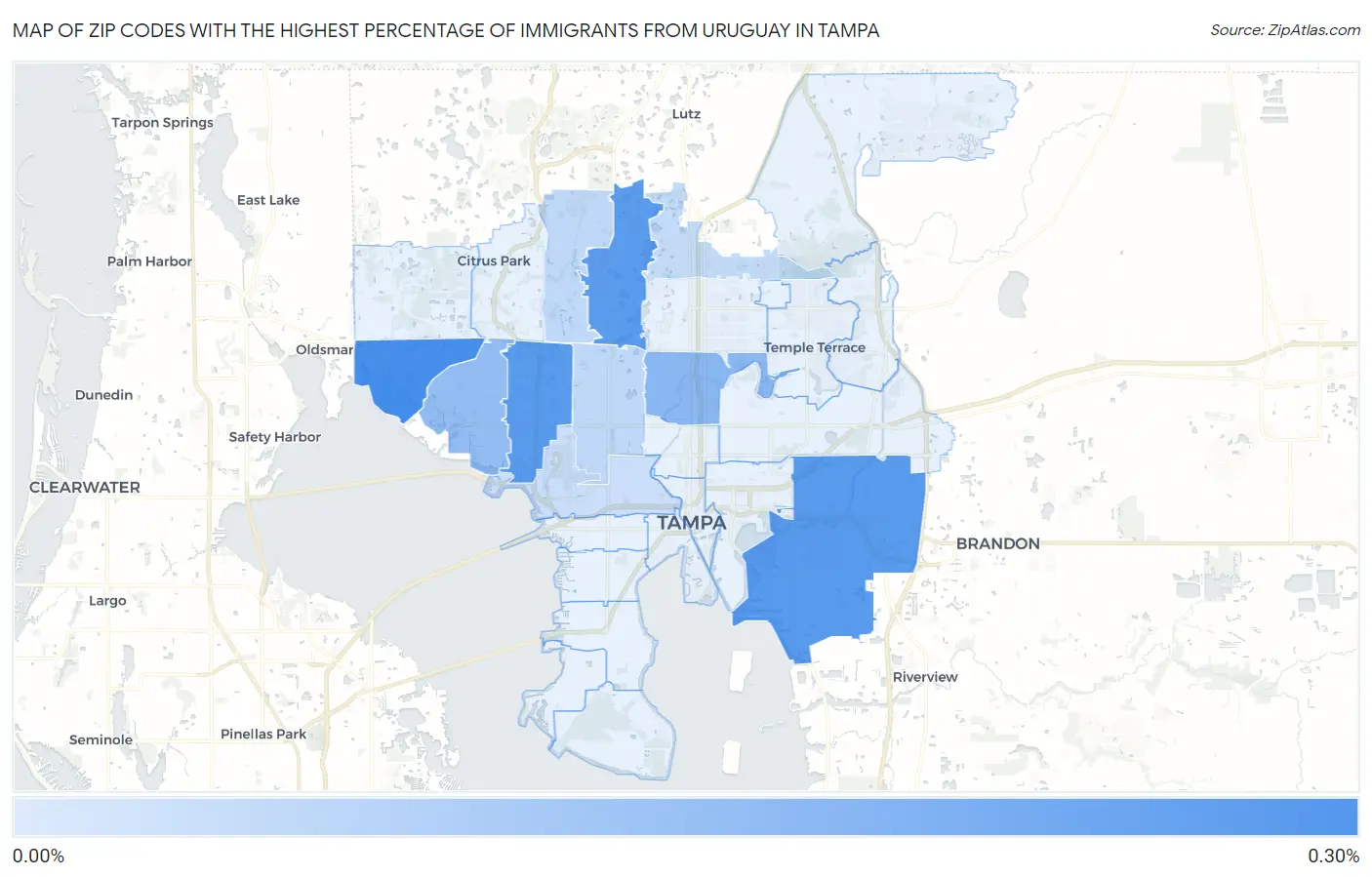 Zip Codes with the Highest Percentage of Immigrants from Uruguay in Tampa Map