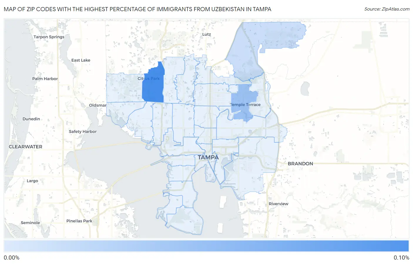 Zip Codes with the Highest Percentage of Immigrants from Uzbekistan in Tampa Map