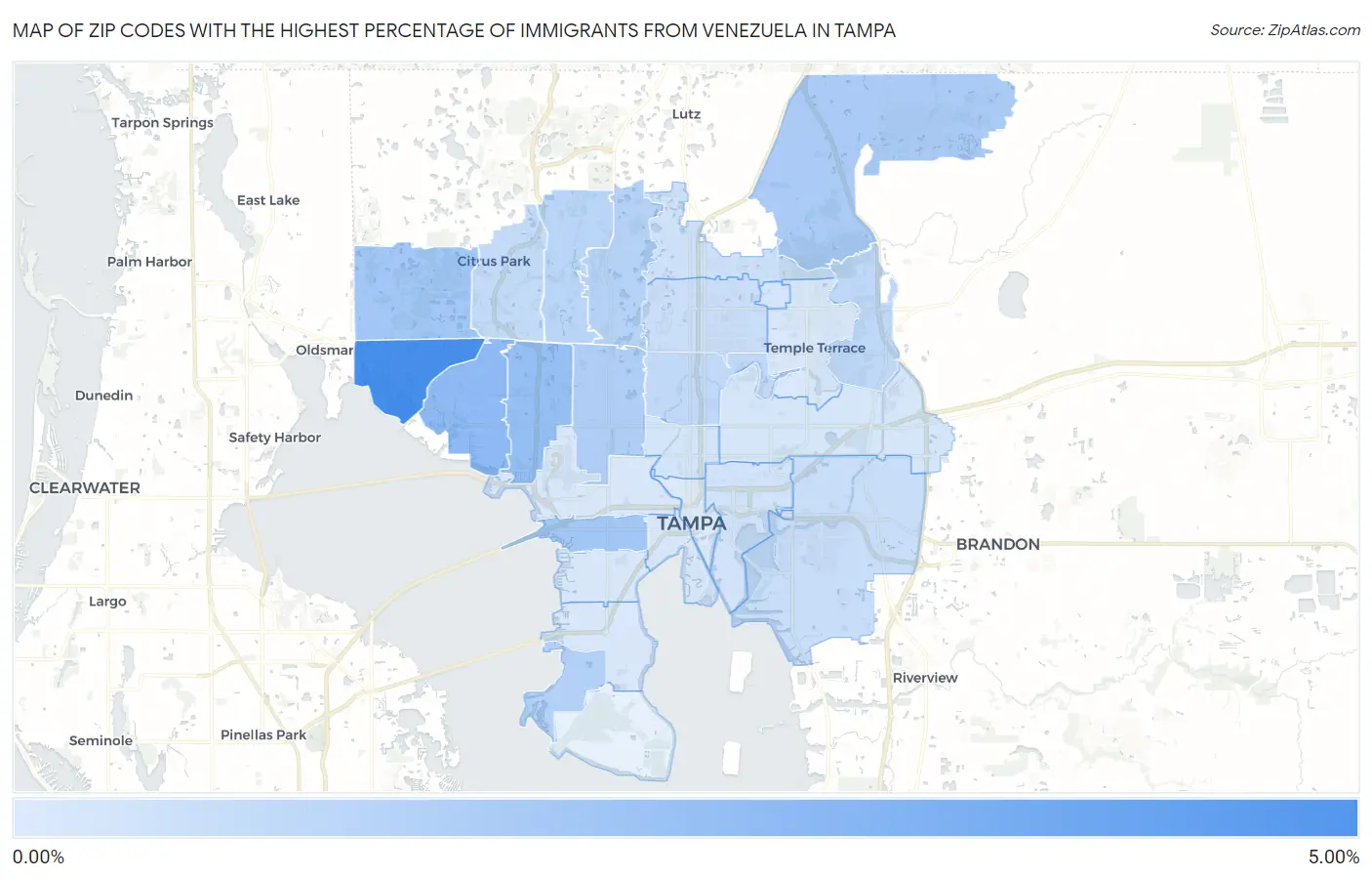 Zip Codes with the Highest Percentage of Immigrants from Venezuela in Tampa Map