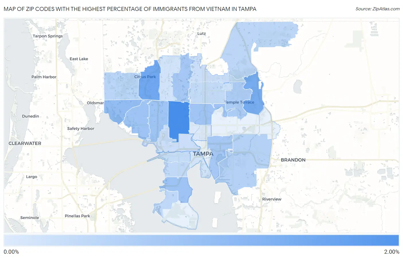 Zip Codes with the Highest Percentage of Immigrants from Vietnam in Tampa Map
