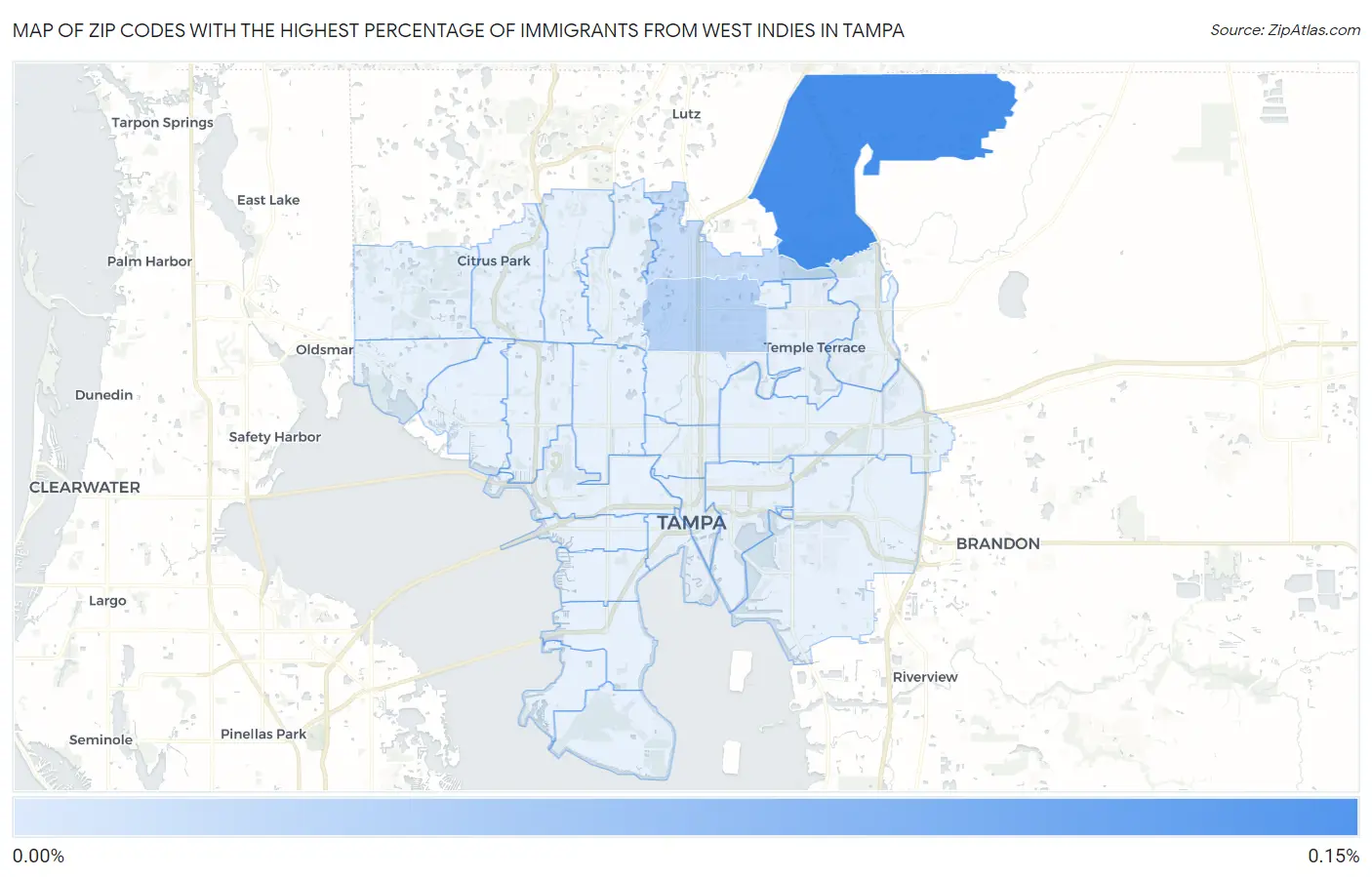 Zip Codes with the Highest Percentage of Immigrants from West Indies in Tampa Map