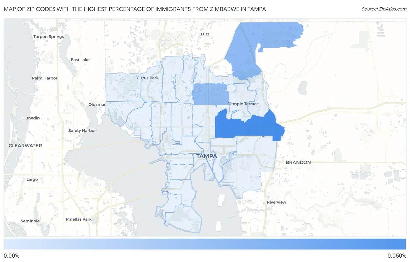 Zip Codes with the Highest Percentage of Immigrants from Zimbabwe in Tampa Map