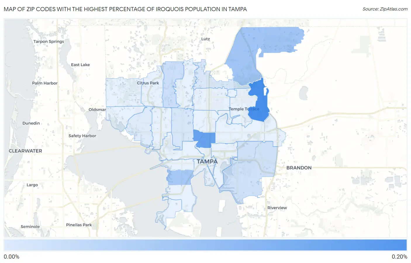Zip Codes with the Highest Percentage of Iroquois Population in Tampa Map