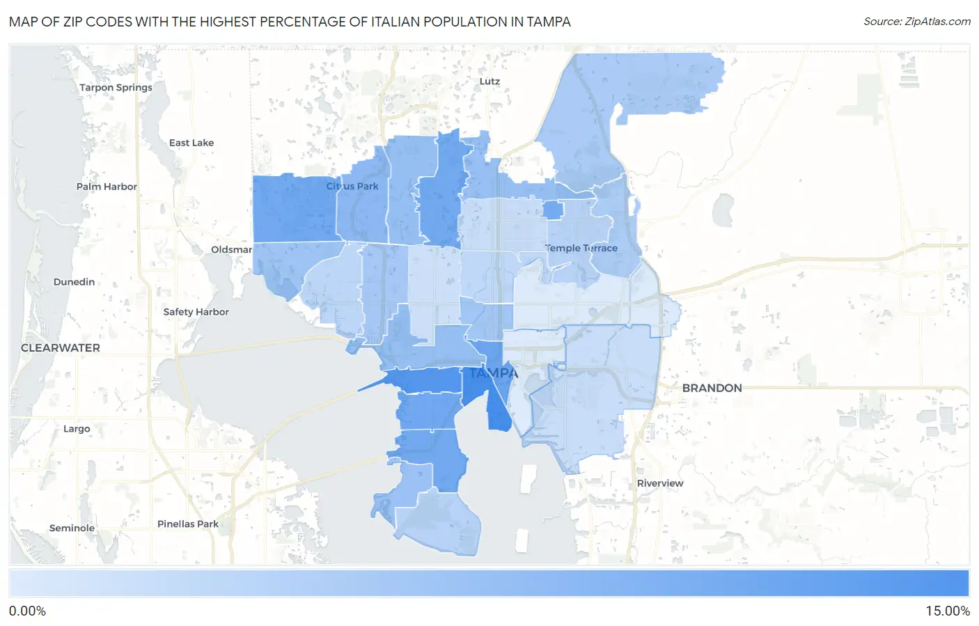 Zip Codes with the Highest Percentage of Italian Population in Tampa Map