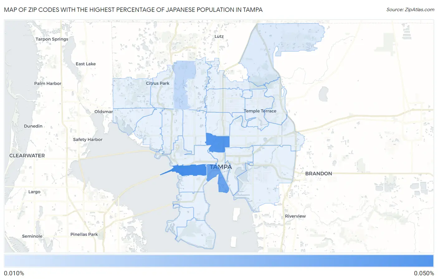 Zip Codes with the Highest Percentage of Japanese Population in Tampa Map