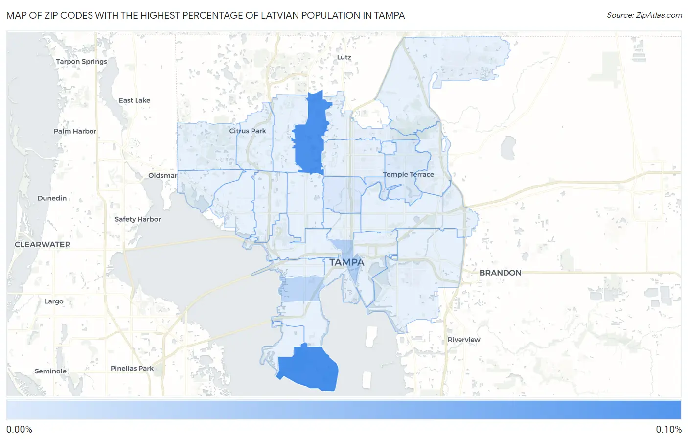 Zip Codes with the Highest Percentage of Latvian Population in Tampa Map