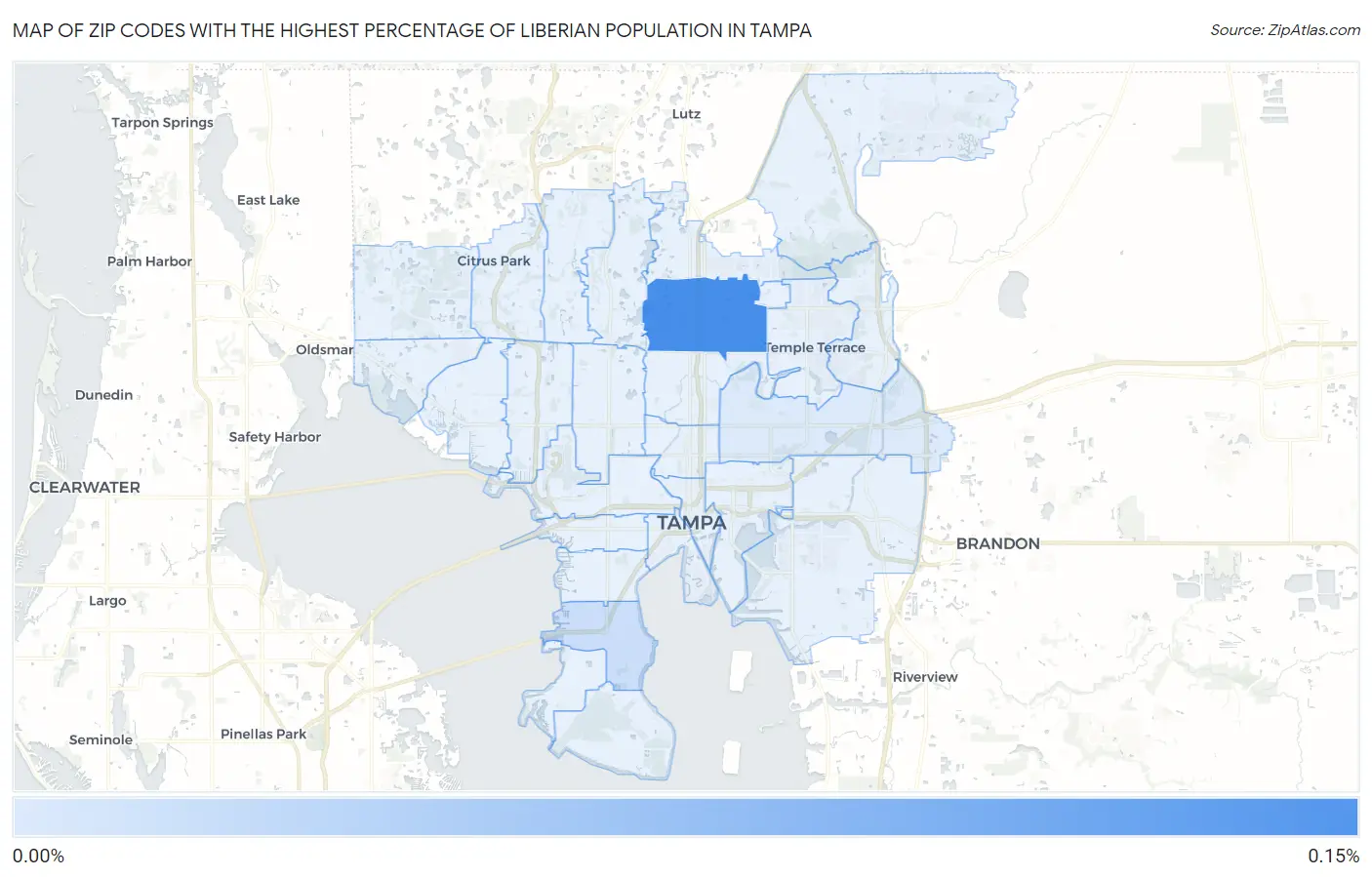 Zip Codes with the Highest Percentage of Liberian Population in Tampa Map