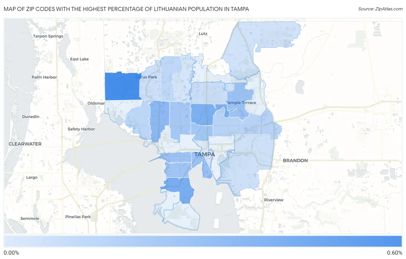 Zip Codes with the Highest Percentage of Lithuanian Population in Tampa Map