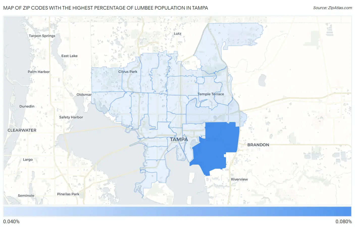 Zip Codes with the Highest Percentage of Lumbee Population in Tampa Map