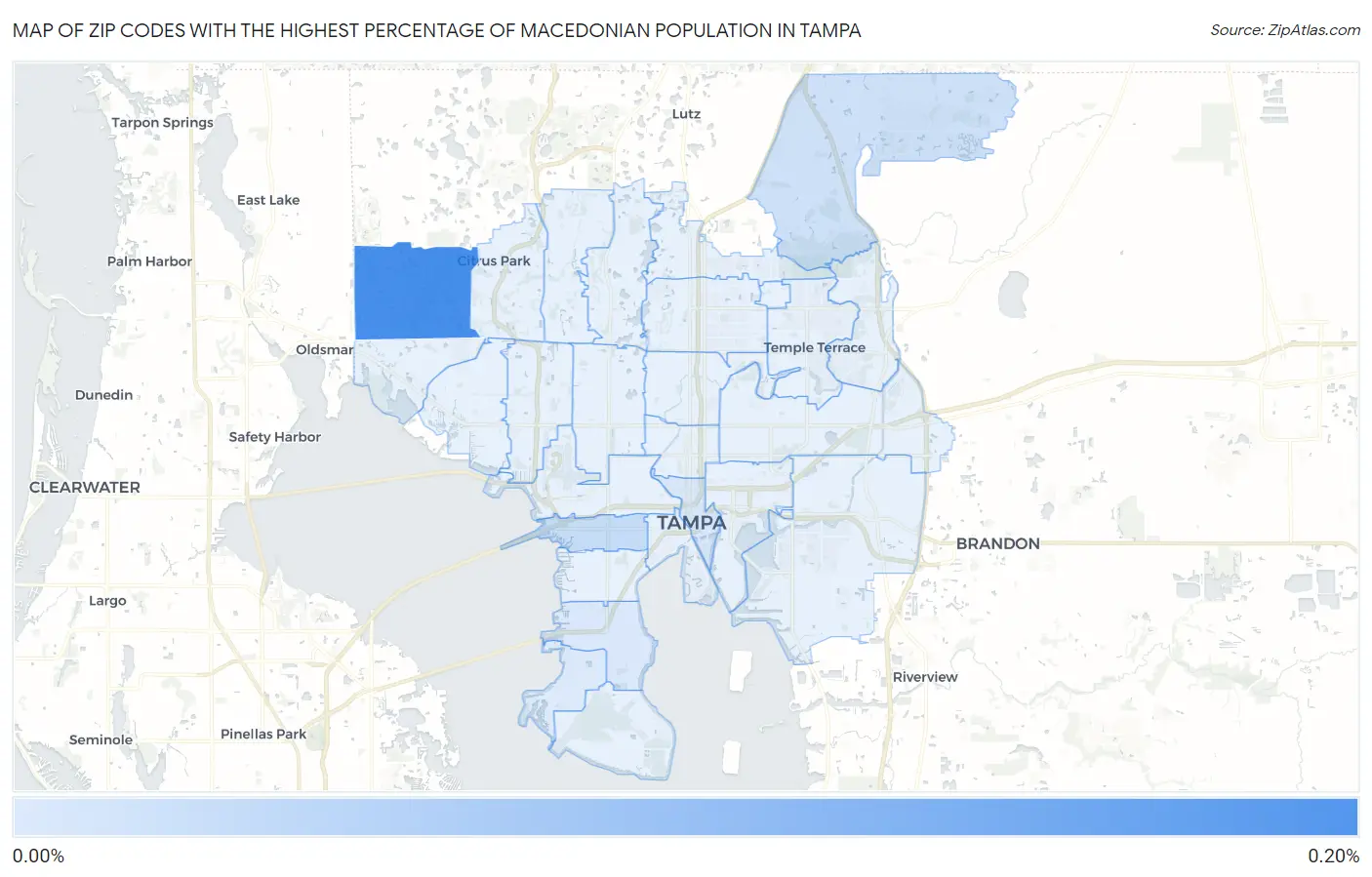 Zip Codes with the Highest Percentage of Macedonian Population in Tampa Map